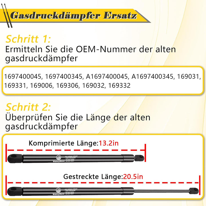 2X Heckklappendämpfer für 2004-2012 W169 Benz A150 A160 A170 A180 A200 A-Class Fliessheck Gasdruckdä