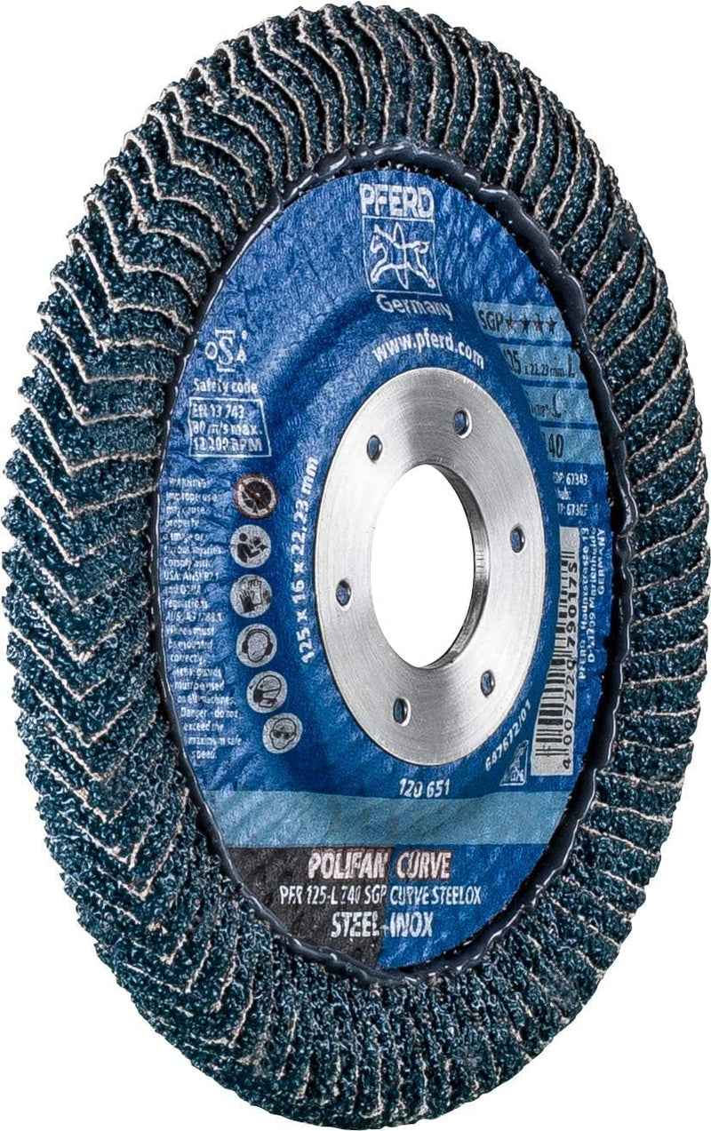 PFERD Fächerscheibe POLIFAN CURVE 2 Stück | Ø 125 mm, Breite M (11 mm), Z40, SGP STEELOX | 69398197