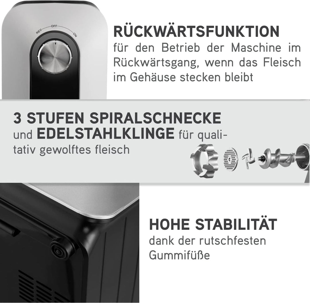 Twinzee - Elektrischer Fleischwolf mit Wurstfüller, Schwarz - Für Fleisch und Wurst - Küchenmaschine