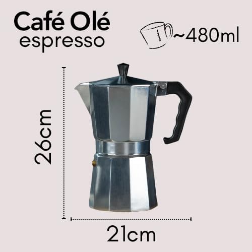 Cafe Ole ECM-12 Café Olé Italienischer Espressokocher aus Aluminium – 12 Mokkatassen/ 480 ml, Alumin