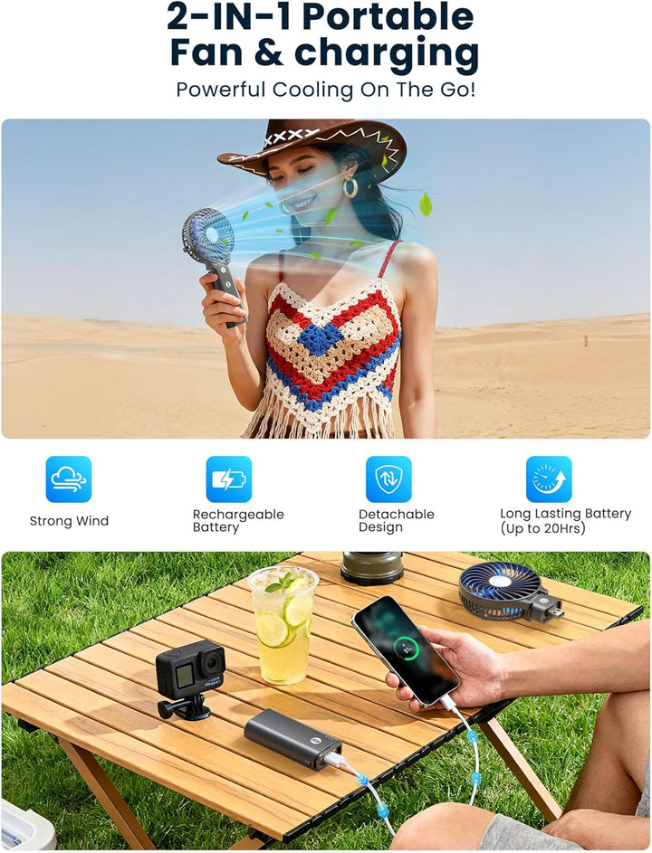 HandFan 5200mAh Akku Ventilator Tragbarer Handventilator Kleiner Ventilator Batterie mit Powerbank U