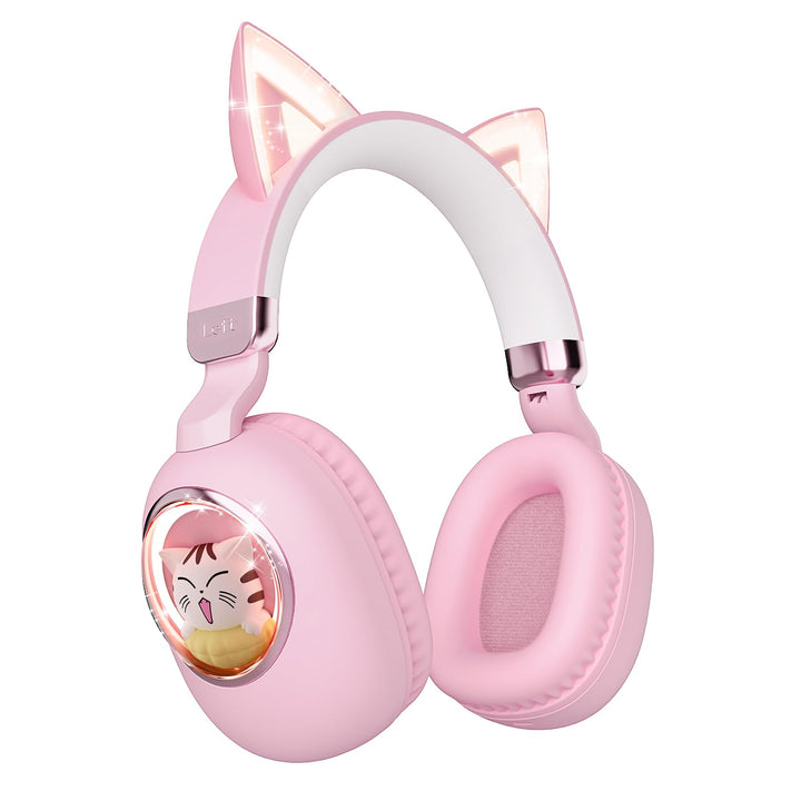 sunvito Kinder Kopfhörer Bluetooth 5.4, LED Beleuchtetes Katzenohr, Faltbarer Over-Ear Kopfhörer mit