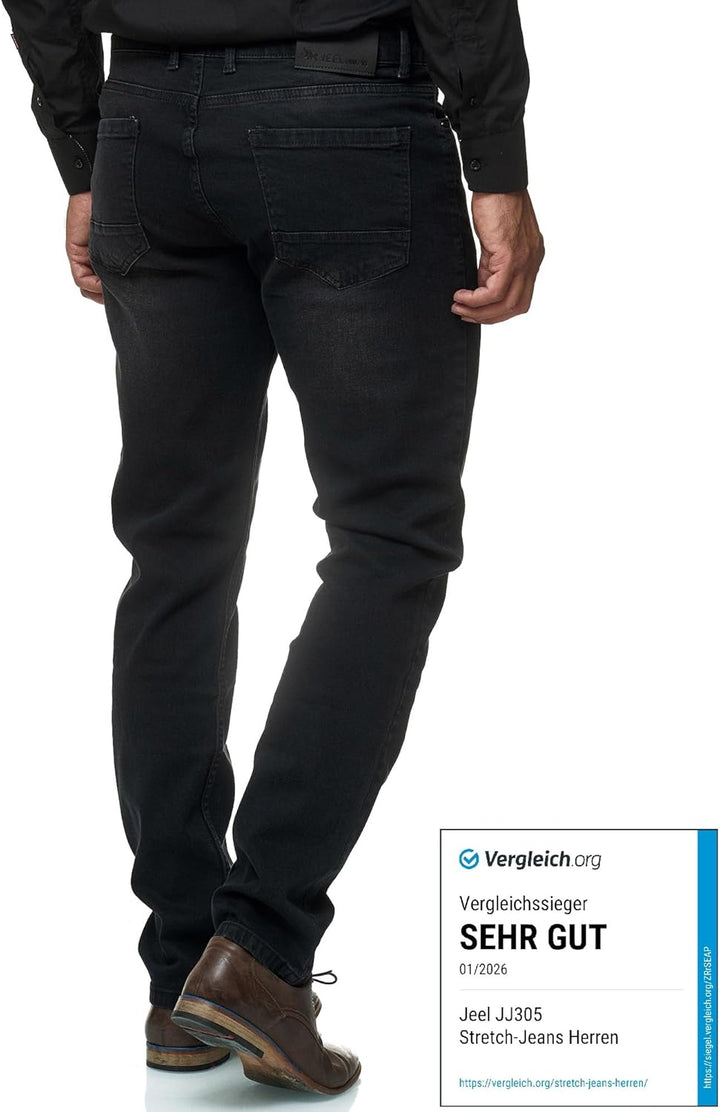 JEEL Herren-Jeans - Regular-Fit Straight-Cut - Stretch - Jeans-Hose Basic Washed 28W / 30L 06-schwar
