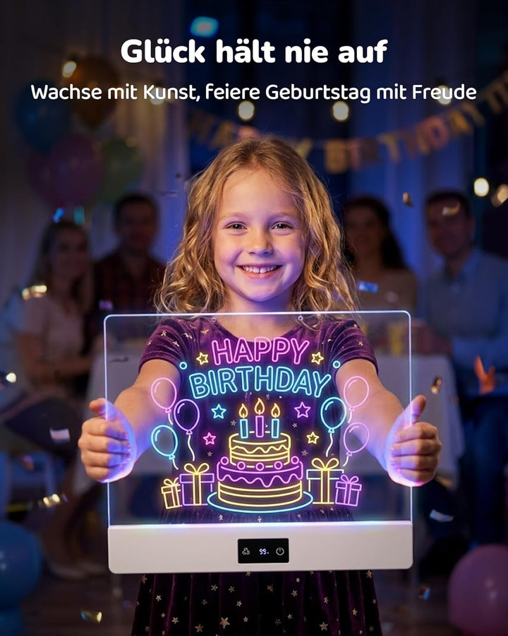 KOKODI LED Zeichenbrett für Kinder: Kreative, wiederaufladbare Neonlicht Maltafel 30x26cm Acryl Noti