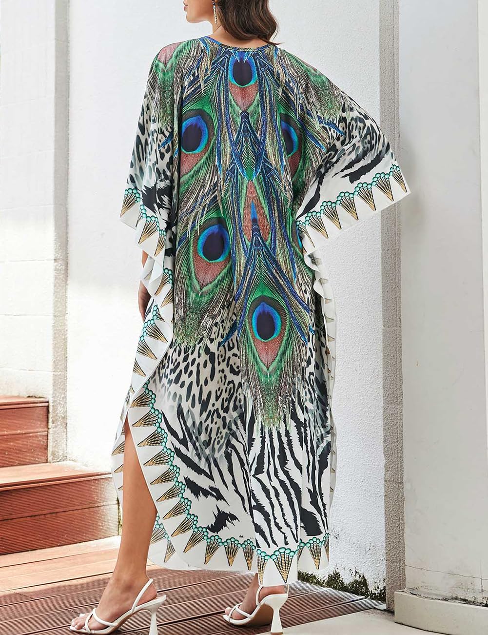 Bsubseach Frauen Plus Grösse Kaftan Kleid Badeanzug Druck Kaftan Strand Cover Up Kleid Pfau, Pfau
