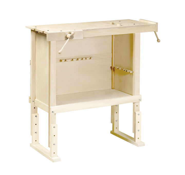 Pebaro 489 Werkbank aus Holz für Kinder, höhenverstellbar von 72 bis 87 cm, Tischgrösse 30x77 cm, pe