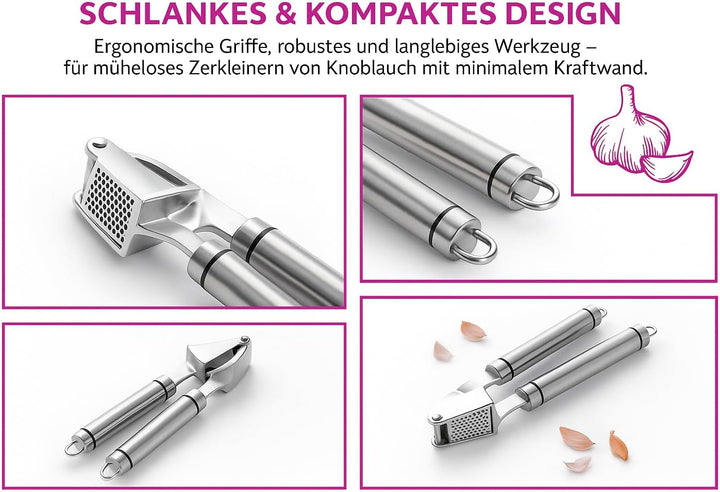 Manuelle Knoblauchpresse aus Edelstahl – Profi Küchenhelfer zum schnellen Schälen & Zerkleinern von
