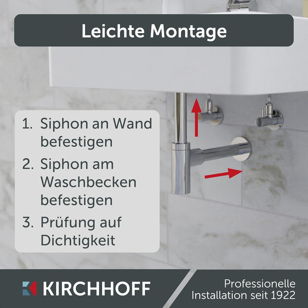 Kirchhoff Design Siphon, Abfluss, Ablaufgarnitur für Waschbecken und Waschtisch, Geruchsverschluss m