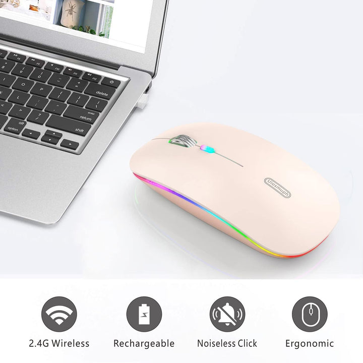 Uiosmuph G12 Maus Kabellos, 2.4G LED Leise Funkmaus Wiederaufladbar Wireless Mousemit Nano-USB-Empfä