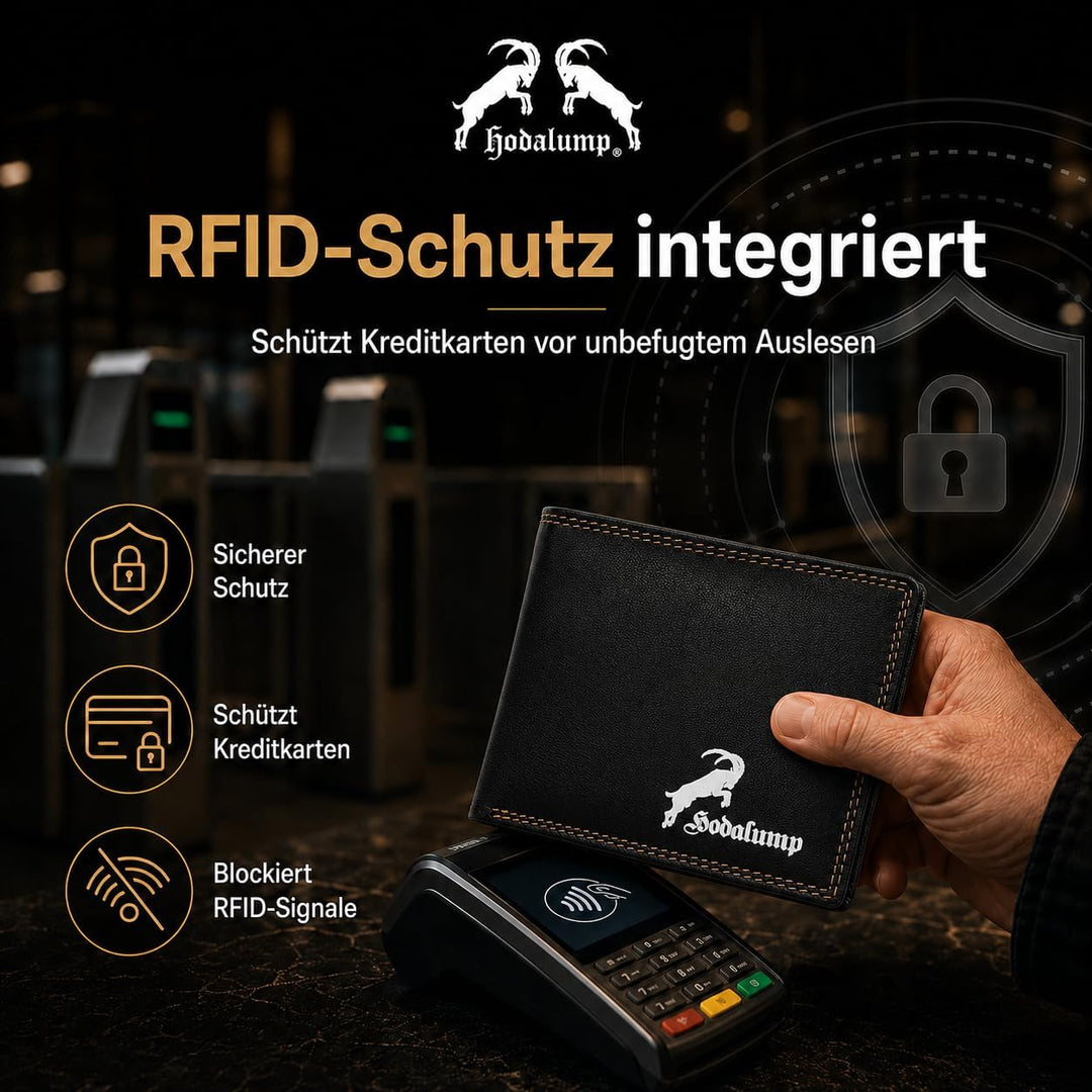 hodalump Echt-Leder Geldbörse • Geldbeutel für Damen und Herren mit RFID-Schutz • Portmonee mit Münz