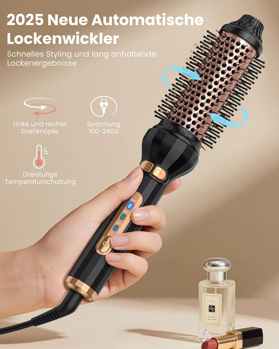 Thermal Brush, Haarpflege Thermobürste, Multifunktionaler Hairstyler, 40 mm automatischer Lockenstab