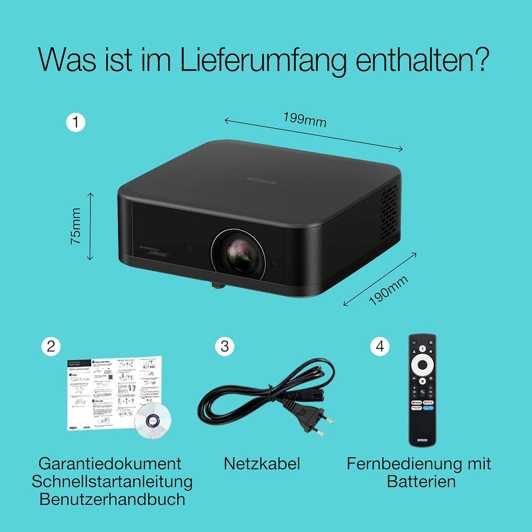 Epson Lifestudio Pop EF-62B Metallic-Schwarz, tragbarer Smart-Projektor, Sound by Bose, Google TV, 4