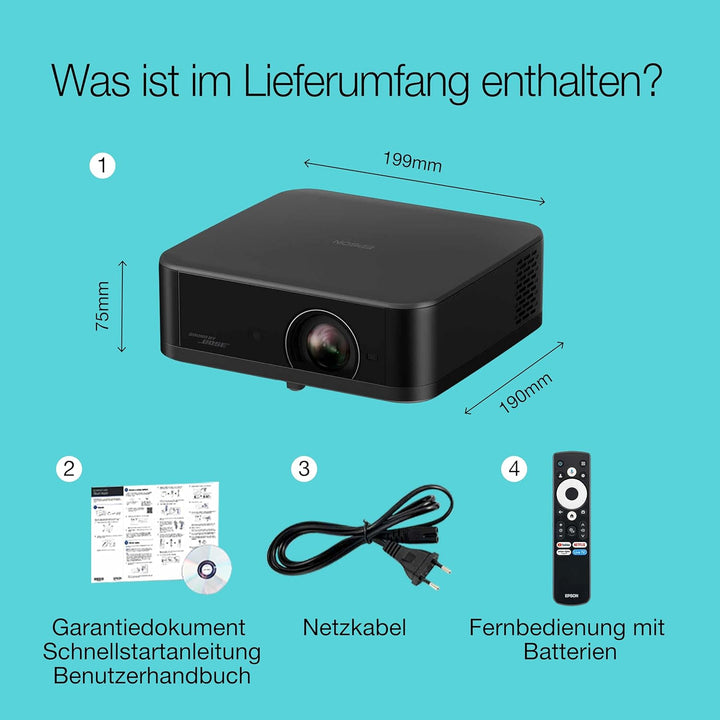 Epson Lifestudio Pop EF-62B Metallic-Schwarz, tragbarer Smart-Projektor, Sound by Bose, Google TV, 4