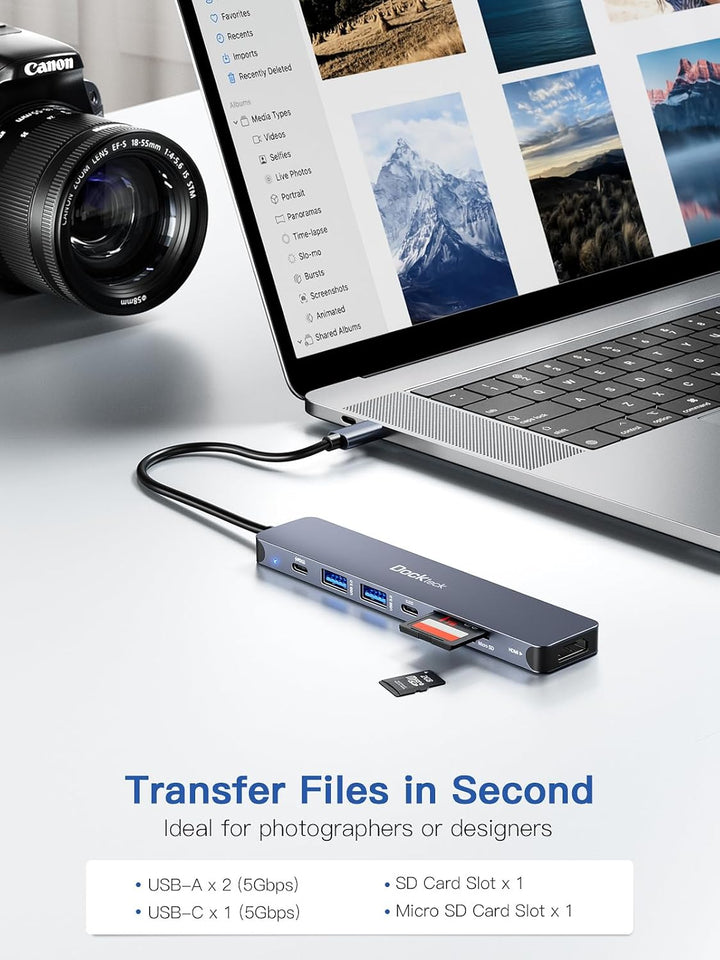 Dockteck 7-in-1-USB-C-Hub Adapter mit HDMI 4K, 2 USB-3.0-Ports, USB C auf SD/TF-Karte, PD-Ladegerät,