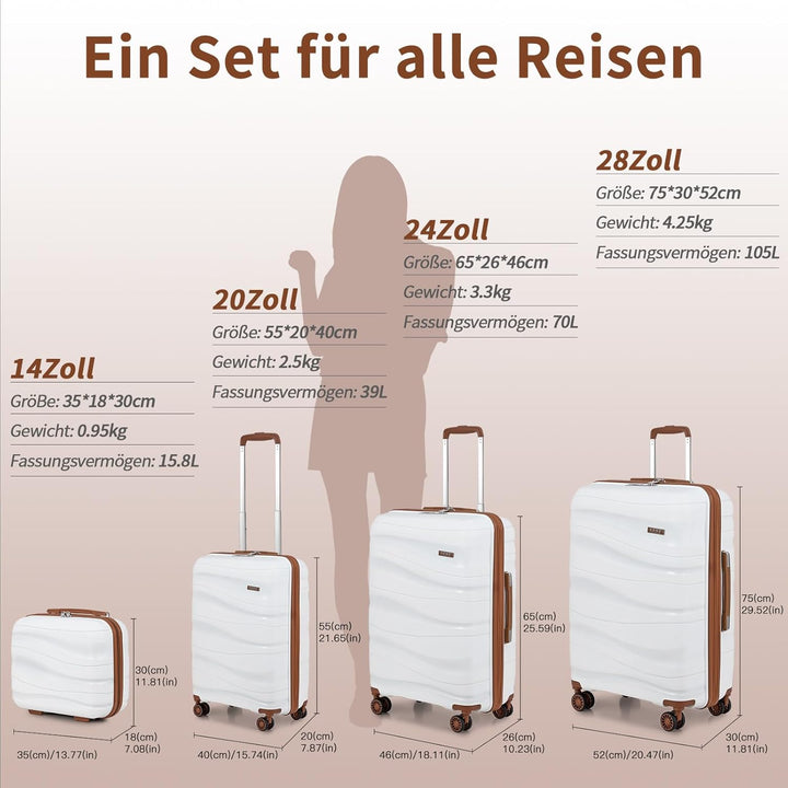 KONO Gross Koffer 75cm Leicht Reisekoffer aus Polypropylen Hartschale Koffer mit 4 Rollen und TSA Sc