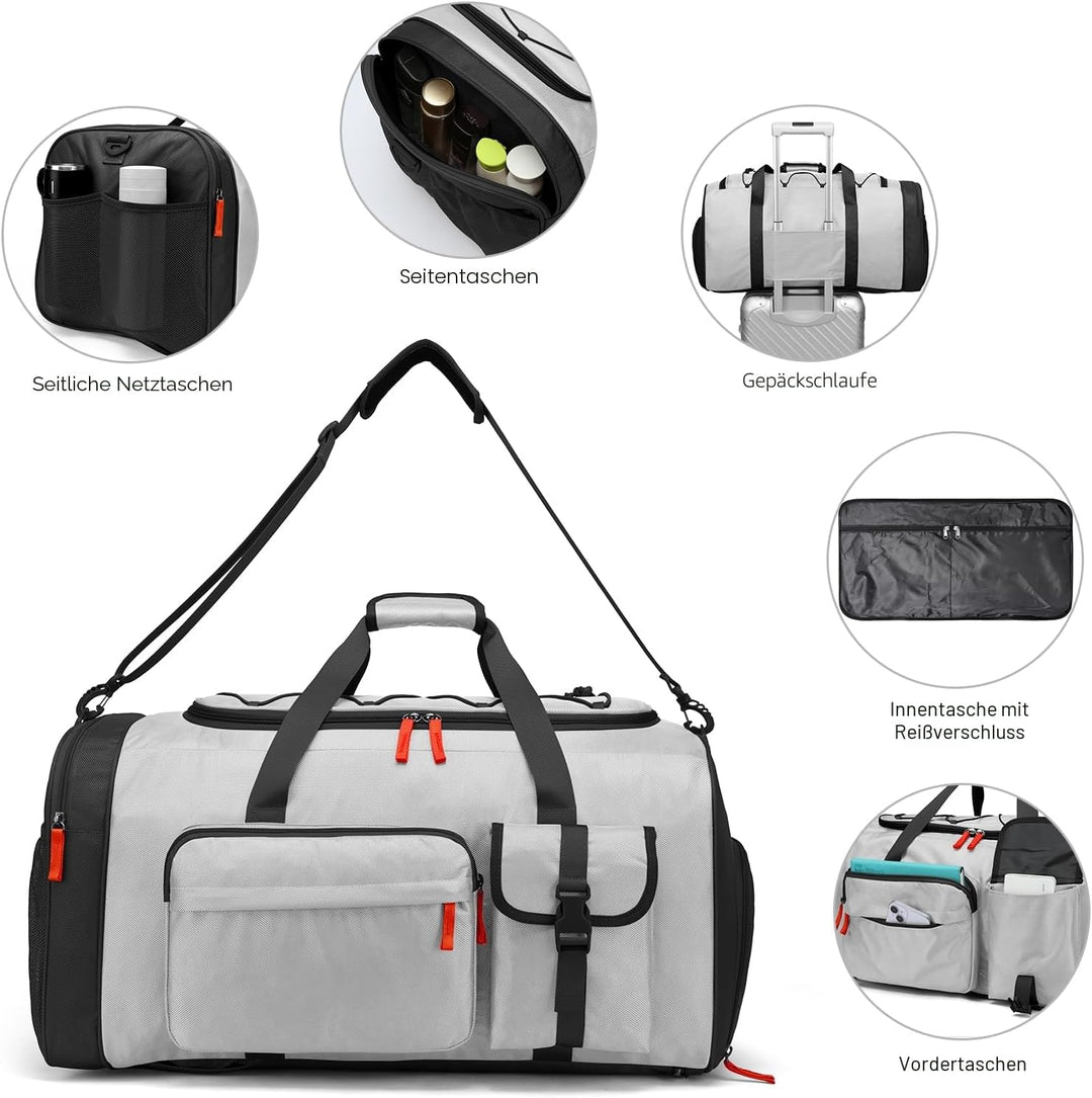 70L Sporttasche Gross Sportrucksack Herren mit Schuhfach Wochenend Sport Reisetasche mit Rucksackfun