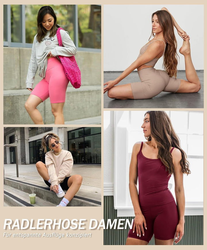 BAYDI Radlerhose Damen High Waist Kurze Hose Blickdicht Kurze Sporthose Knielang Kurze Leggings Somm