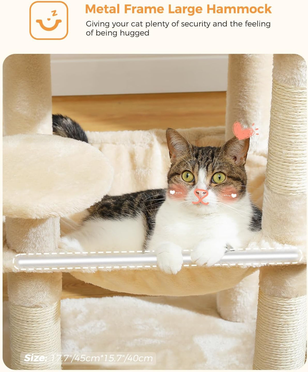 PAWZ Road Katzenbaum mit Metall-Plüsch-Hängematte, Katzenturm für ausgewachsene Katzen mit 2-türigem