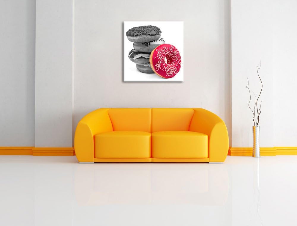 Süsse Donuts Schwarz/Weiss, Format: 70x70 auf Leinwand, XXL riesige Bilder fertig gerahmt mit Keilra