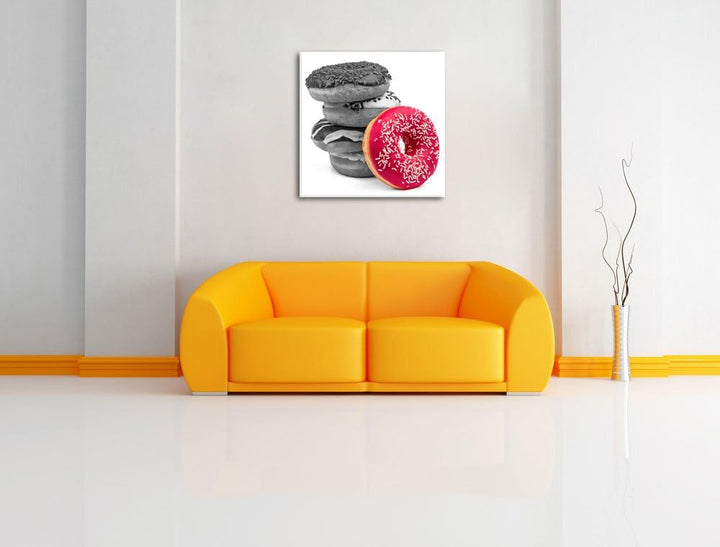 Süsse Donuts Schwarz/Weiss, Format: 70x70 auf Leinwand, XXL riesige Bilder fertig gerahmt mit Keilra