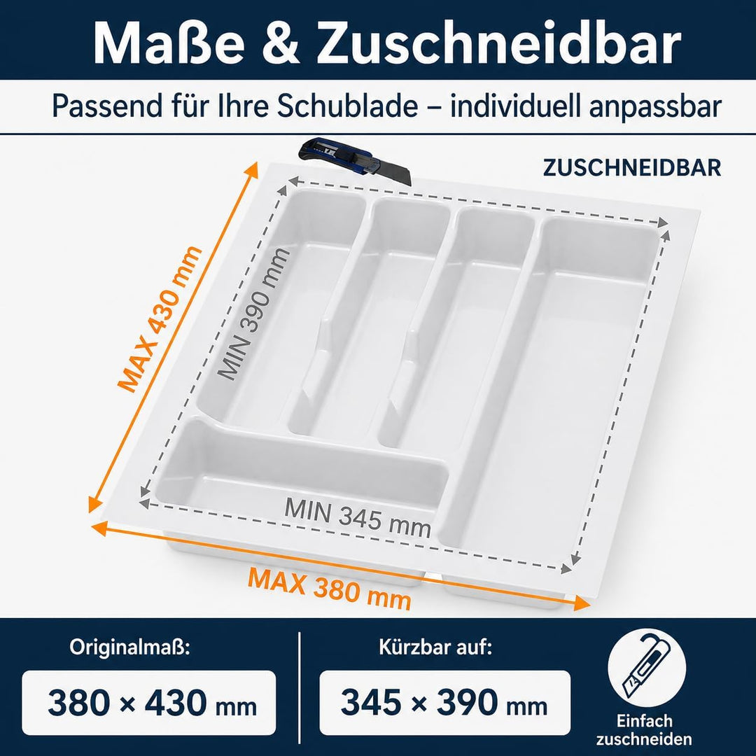ALUSFERA Besteckkasten für Schubladen 45cm - Besteckeinsatz - Praktisch Schubladen Ordnungssystem -