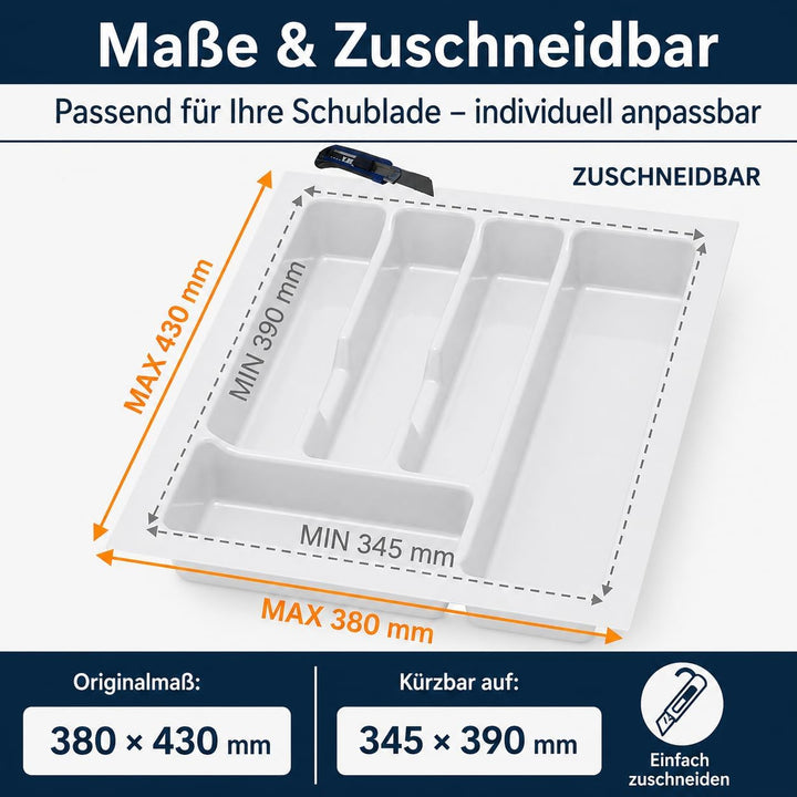ALUSFERA Besteckkasten für Schubladen 45cm - Besteckeinsatz - Praktisch Schubladen Ordnungssystem -