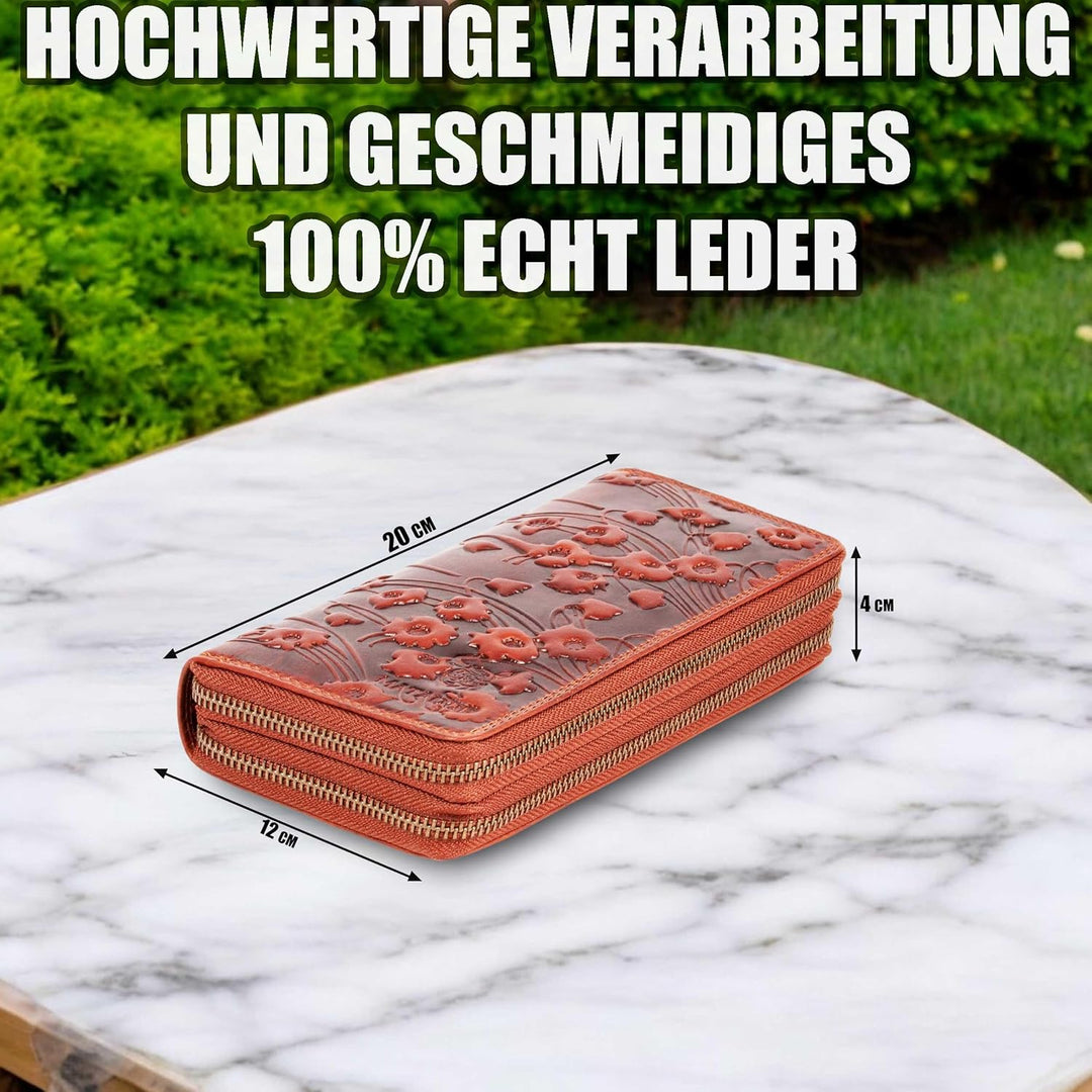 MATADOR Geldbörse Damen XXL Gross Leder Geldbeutel Doppelter Reissverschluss TÜV Geprüfter RFID & NF