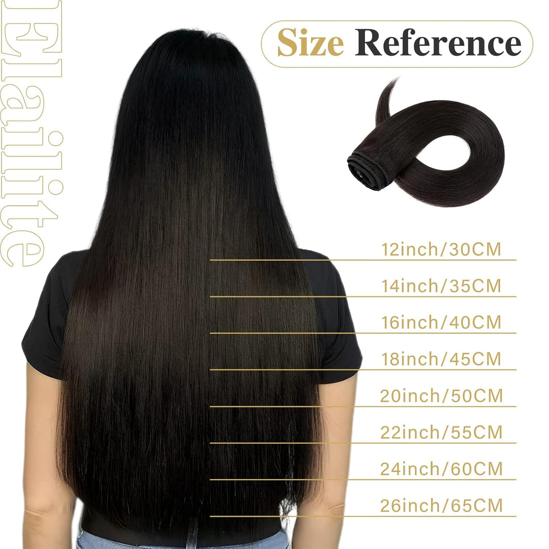 Elailite Extensions Echthaar Clip in 8 Tressen Glatt #1B Naturschwarz Haarverlängerung Real Human Ha