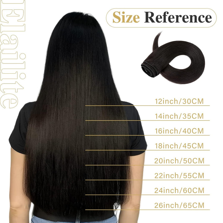 Elailite Extensions Echthaar Clip in 8 Tressen Glatt #1B Naturschwarz Haarverlängerung Real Human Ha