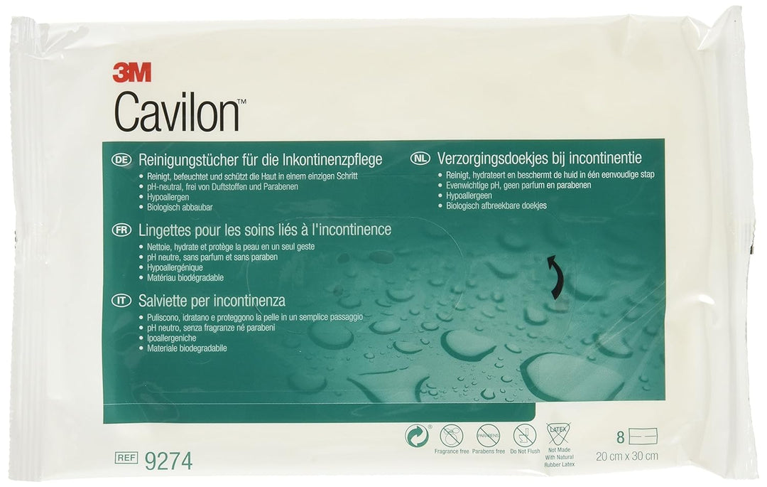 3M Cavilon™ Reinigungstücher für Inkontinenz, 20 x 30 cm, Packung mit 96 Stück (12 Beutel mit 8 Stüc