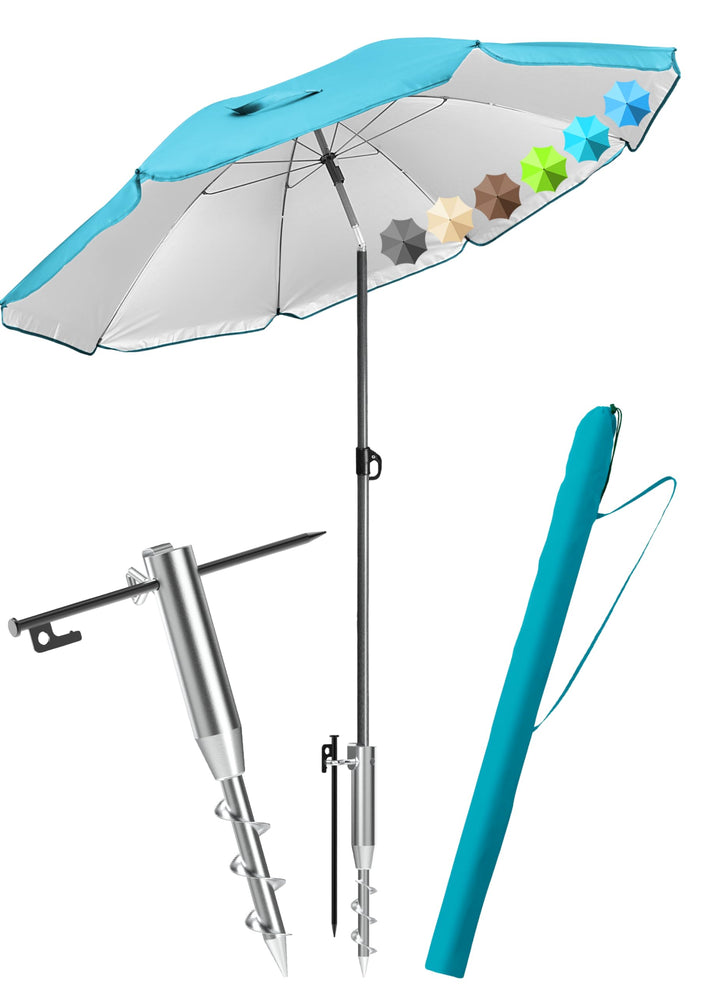 4smile Sonnenschirm Strand SET mit Eindrehbodenhülse, Ø 200 cm, Türkis | Strandschirm Windfest Stabi