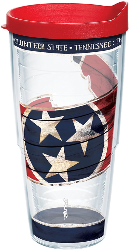 Tervis Trinkbecher mit Umriss der Bundesstaatsflagge von Tennessee mit rotem Deckel, 680 ml, transpa