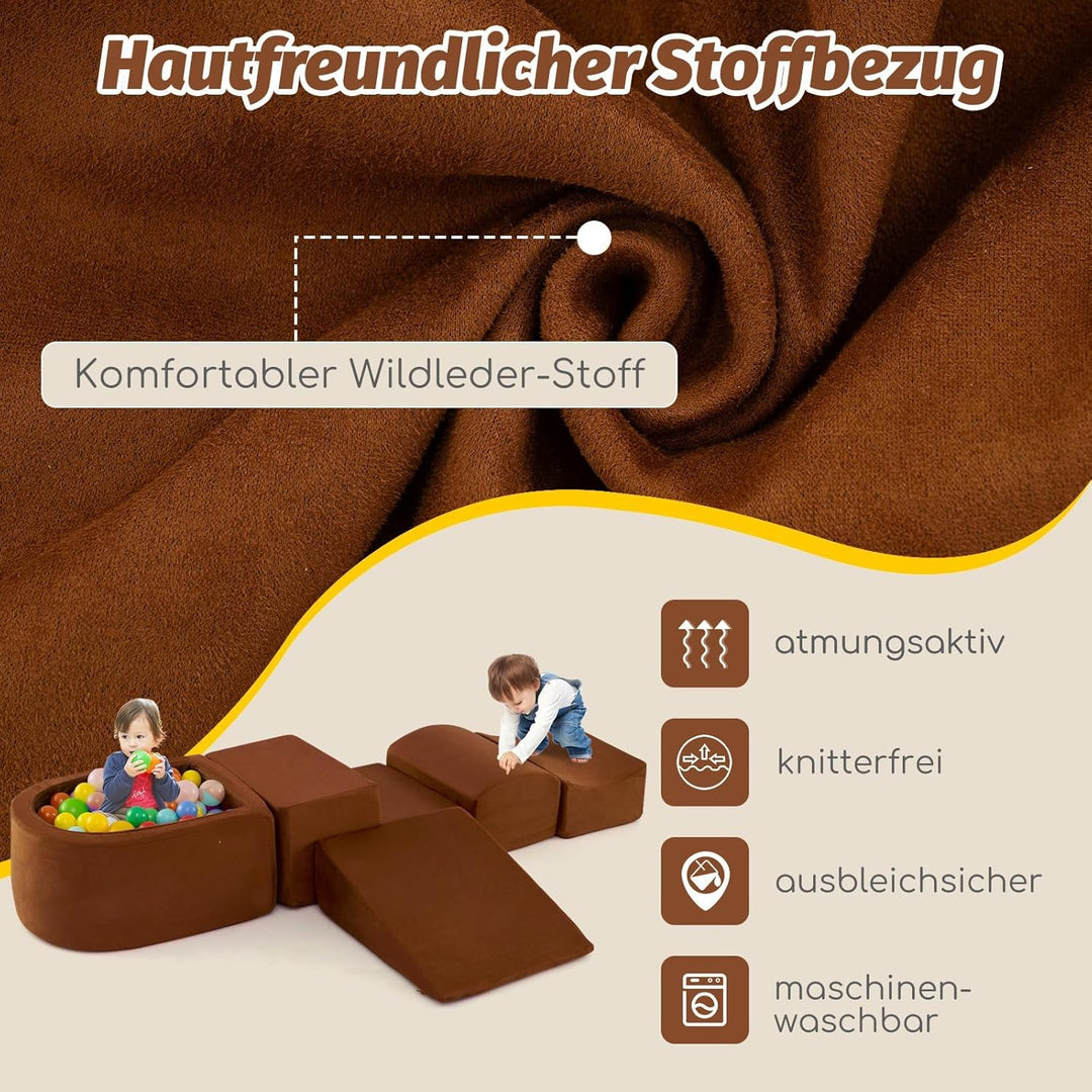 FANTASK 5 TLG. Riesenbausteine mit Bällebad, Grossbausteine, Kletterblöcke Softbausteine zum Toben u