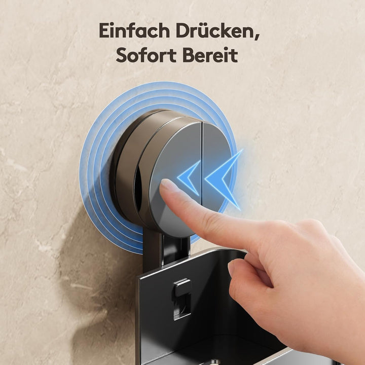 Saugnapf-Duschablage ohne Bohren | 4 Haken, 32 cm Länge, 10 kg Tragfähigkeit, 1-Minuten-Installation
