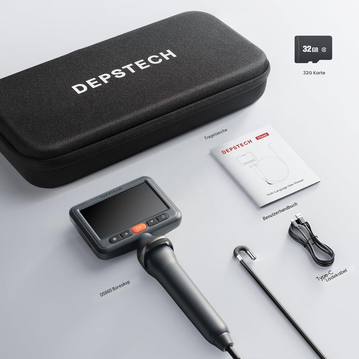 DEPSTECH 210° Drehbare Endoskopkamera mit Licht, 5" IPS-Bildschirm Endoskop Beweglicher Kopf, 6,2mm