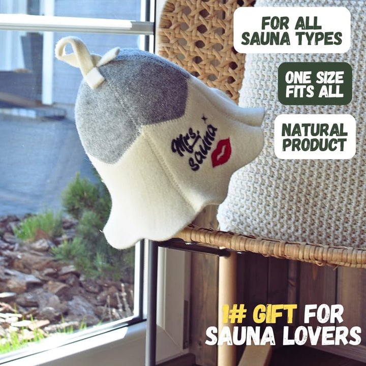 Sauna Guru Saunahut 'Mrs Sauna' White - 100% organische Wollfilzmützen - Schützen Sie Ihren Kopf vor
