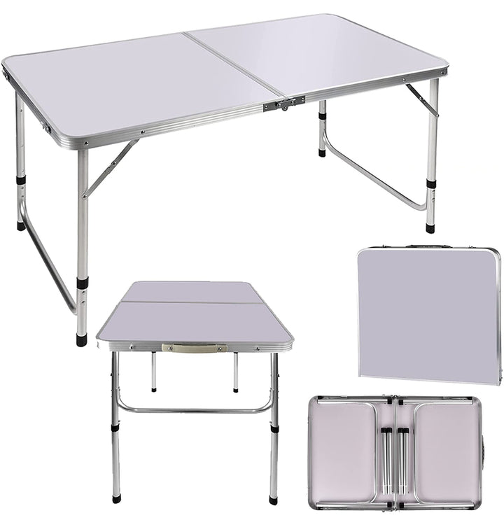 Aluminium-Klapptisch, 91 cm, robust, zusammenklappbar, mit Tragegriff, 2 Stufen höhenverstellbar, tr