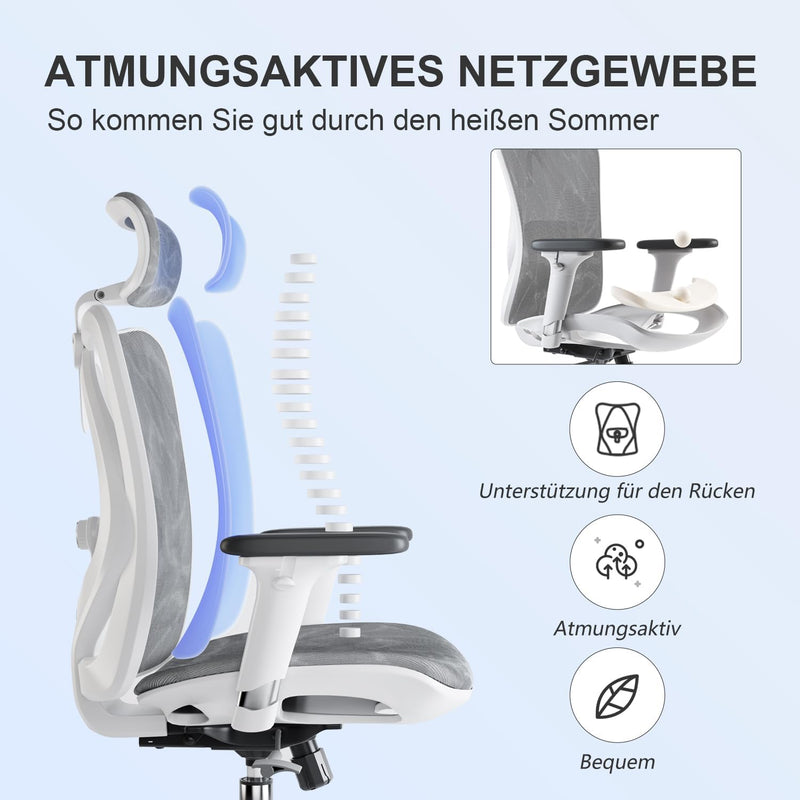 SIHOO M57 Ergonomischer Bürostuhl mit 3-Wege-Armlehnen, Lendenwirbelstütze und Verstellbarer Kopfstü