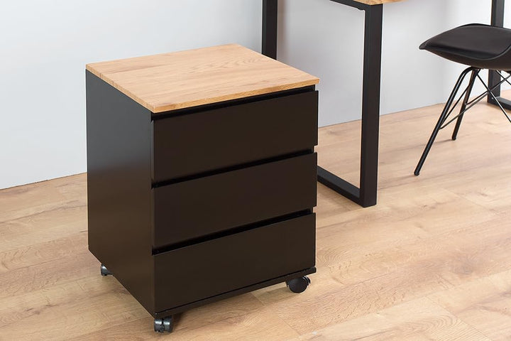 Moderner Rollcontainer BIG DEAL edelmatt schwarz Eiche Bürocontainer Büroschrank mit 3 Schubladen mi