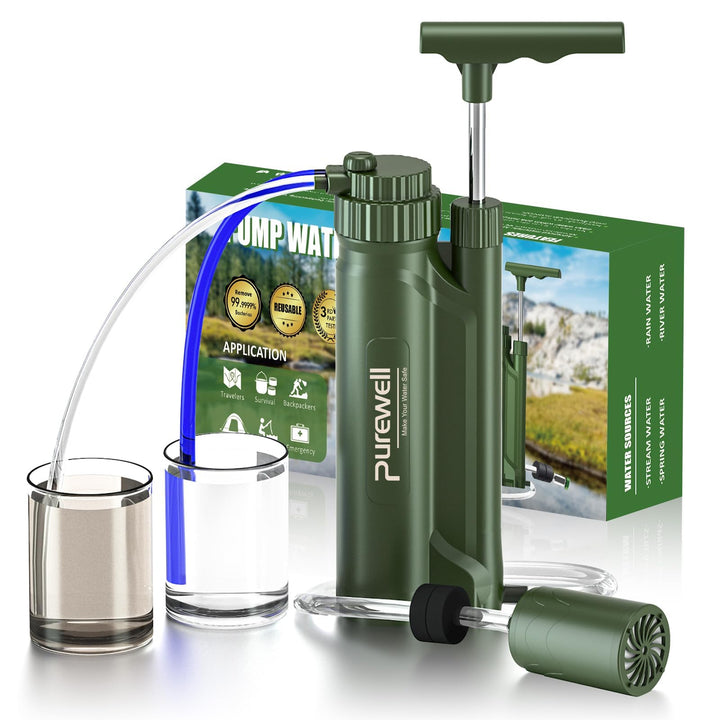 Purewell Tragbare Wasserfilterpumpe, RO-Membran-Überlebenspumpe, 0,0001 Mikron Wasserfiltersystem, 3