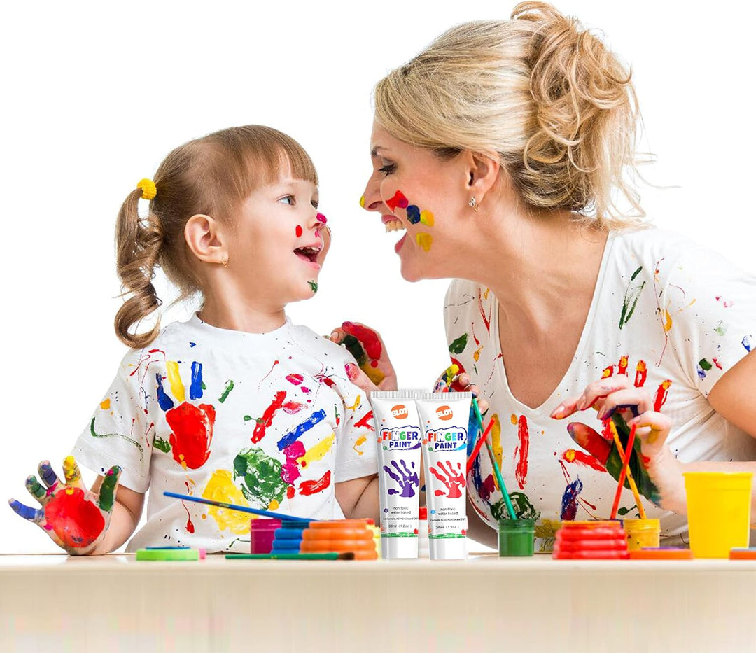 BLOT Fingerfarben Kinder Ungiftig Waschbares Fingermalfarben mit Pinsel Schwämme Palette für Kleinki