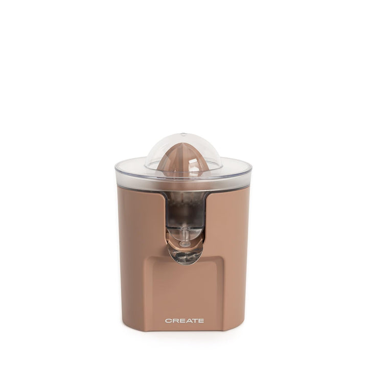 CREATE/JUICER STUDIO/Elektrische Zitruspresse in Mokka/Spritzfrei, 230ml Behälter, Fruchtfleischfilt