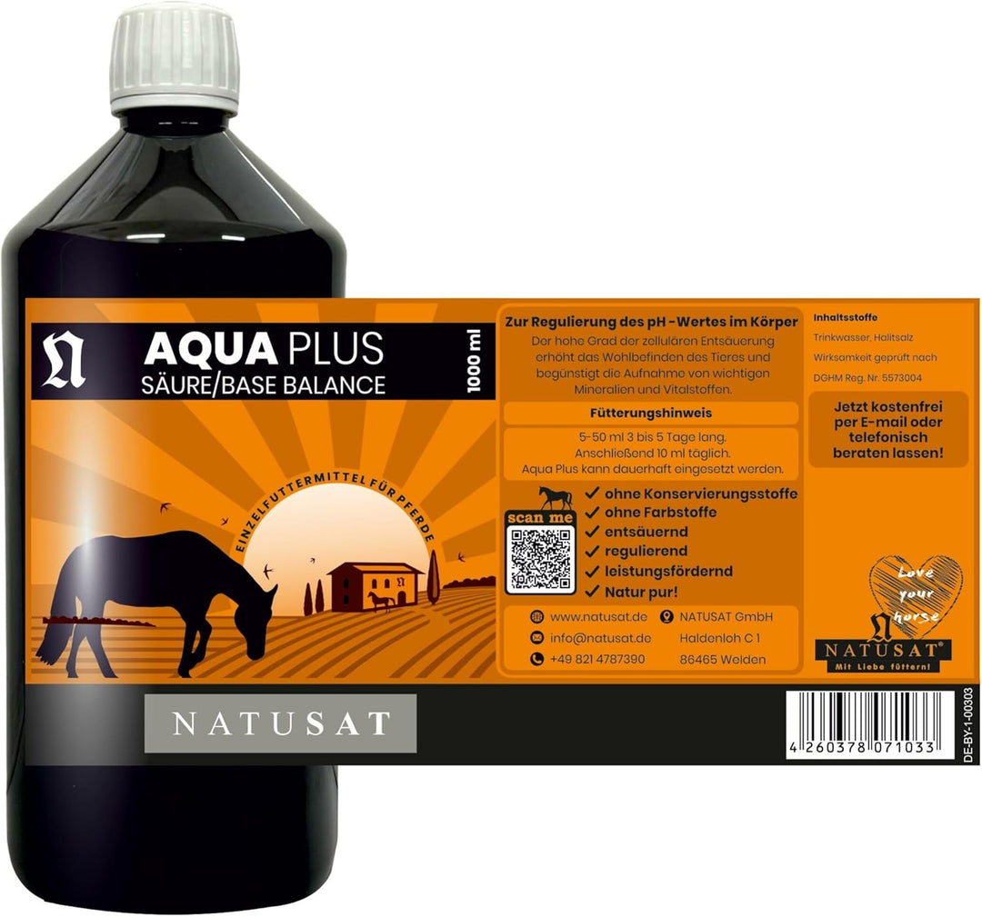 Natusat Aqua Plus - Pferdemuskeln, Pferdeleistung, Säure-Basenhaushalt Pferde und Hunde, 1000 ml