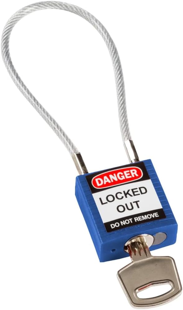 Kompaktes Kabel-Sicherheitsvorhängeschloss, 32mm x 16mm x 200mm, Blau 32mm x 116mm Blau, 32mm x 116m