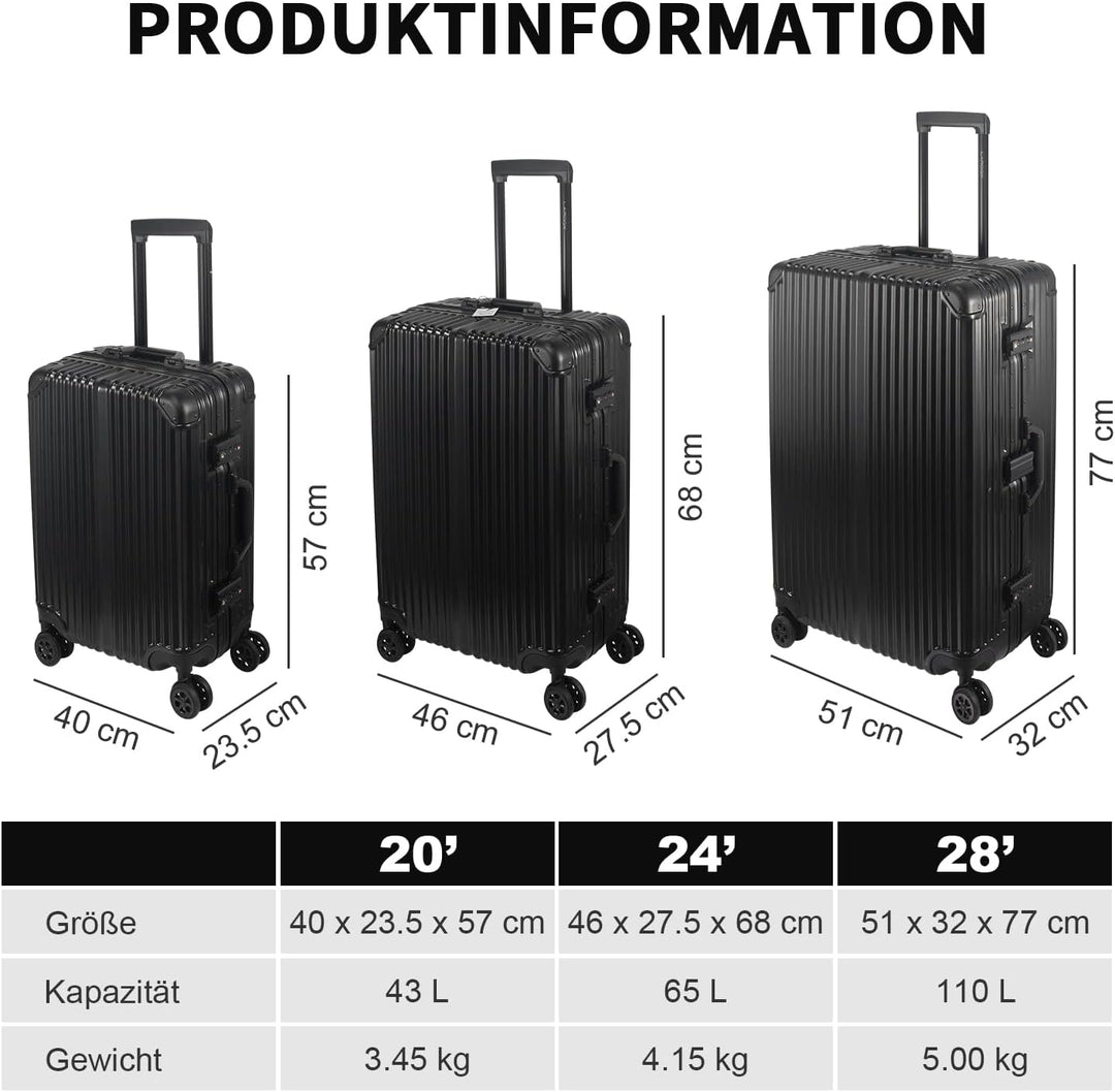 FusionShell mit Aluminiumrahmen Hartschalen-Kofferset 3-teilig, 57 68 77 cm (43L 65L 110L), Rahmenve