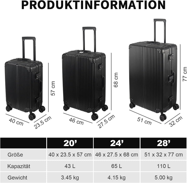 FusionShell mit Aluminiumrahmen Hartschalen-Kofferset 3-teilig, 57 68 77 cm (43L 65L 110L), Rahmenve