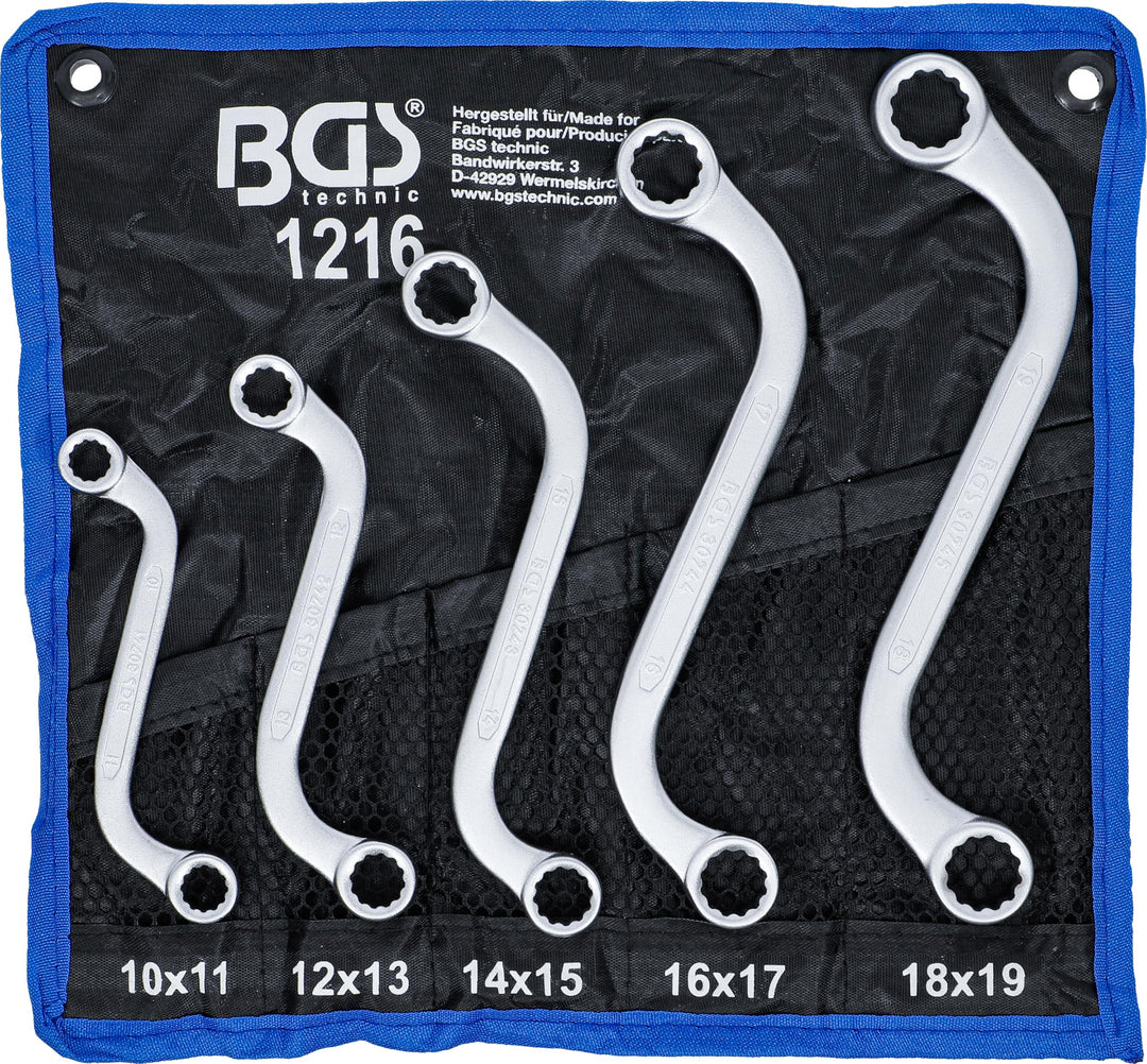 BGS 1216 | Doppel-Ringschlüssel-Satz | 5-tlg. | S-Form | SW 10 x 11 - 18 x 19 mm | inkl. Tetron-Roll
