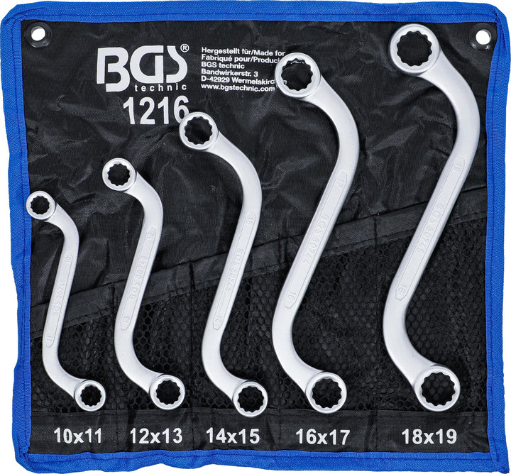 BGS 1216 | Doppel-Ringschlüssel-Satz | 5-tlg. | S-Form | SW 10 x 11 - 18 x 19 mm | inkl. Tetron-Roll
