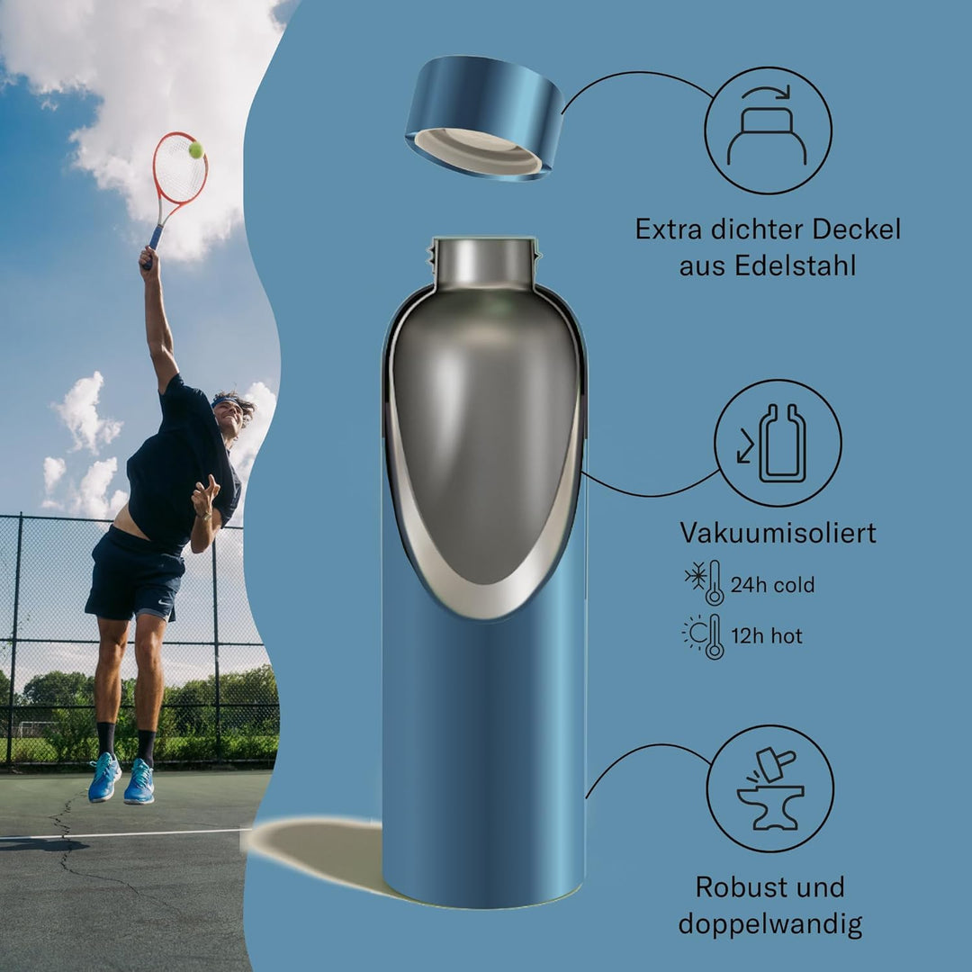 waterdrop® Steel Bottle 600ml isolierte Trinkflasche auslaufsicher | Thermosflasche 24h kalt, 12h he