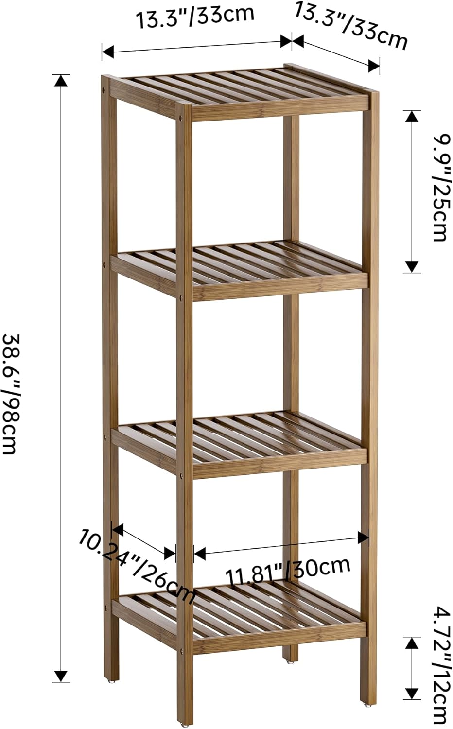 SMIBUY Badezimmer-Aufbewahrungsregal, 4 Ebenen, Bambusregal, Organizer, multifunktionales Regal für